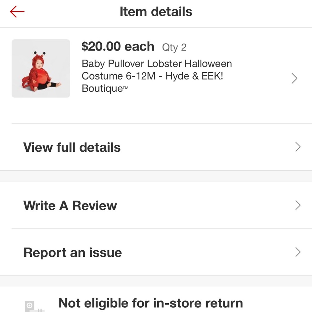 Lobster baby costume 6-12 months